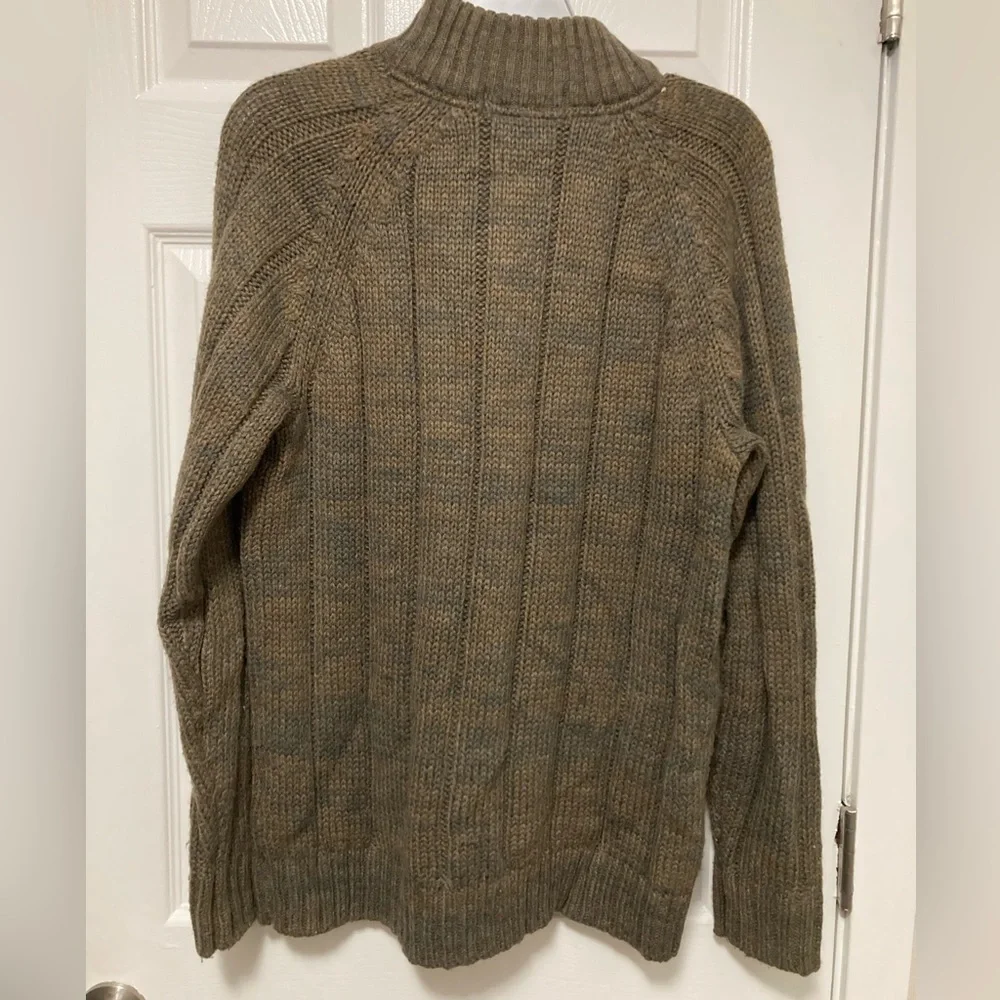 *Rainforest Khaki Green Mock Neck Cable Knit Wool Blend Small Henley Sweater #PW